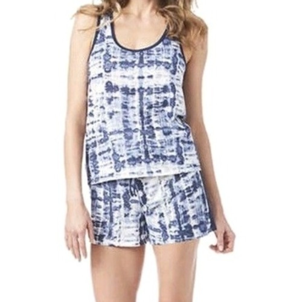 LUCKY BRAND Women's Small Blue Tie Dye Pajama Set Tank Top & Shorts Sleepwear‎